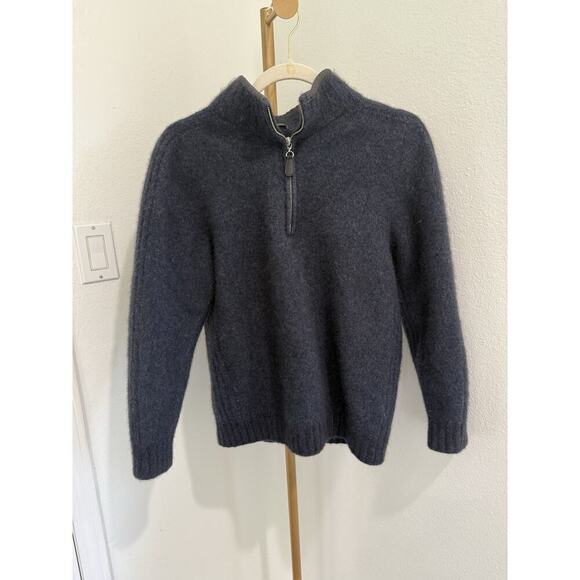 Merino Snug Sweater Womens Medium Blue Knitted Merino Wool Mock Neck Zip - Picture 1 of 5